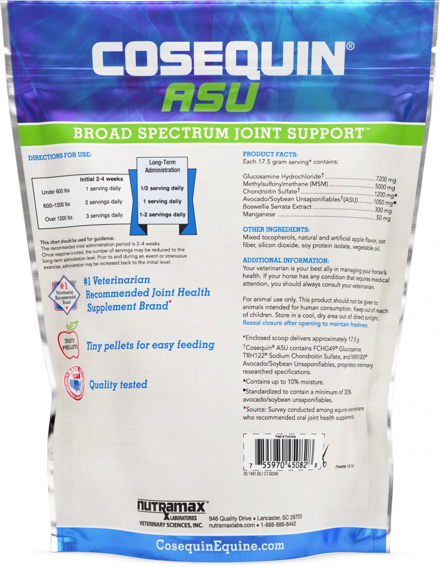 Nutramax Cosequin ASU Pellets Joint Health Supplement for Horses - Pellets with Glucosamine and Chondroitin