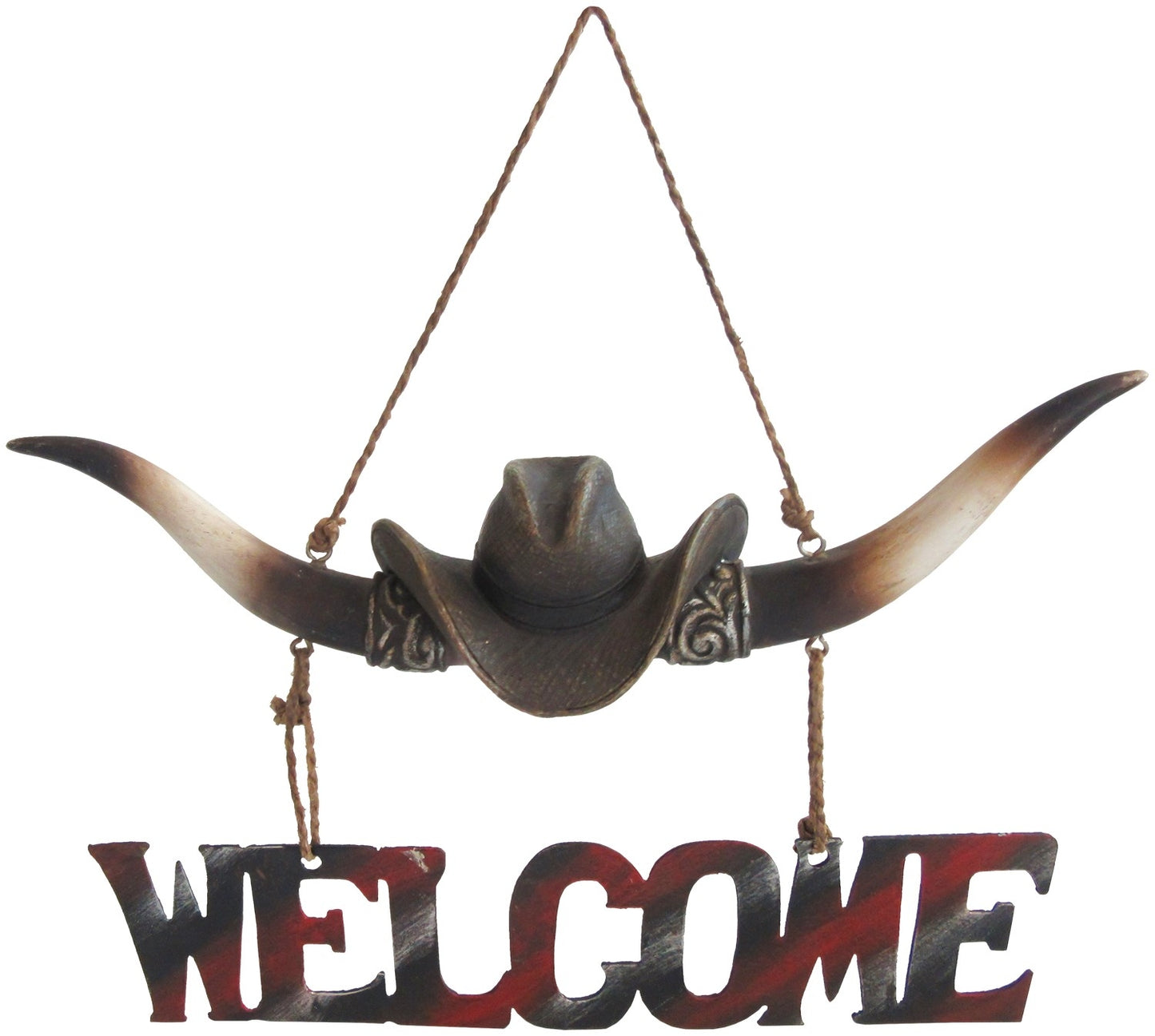 Gift Corral Longhorn with Cowboy Hat Welcome Sign