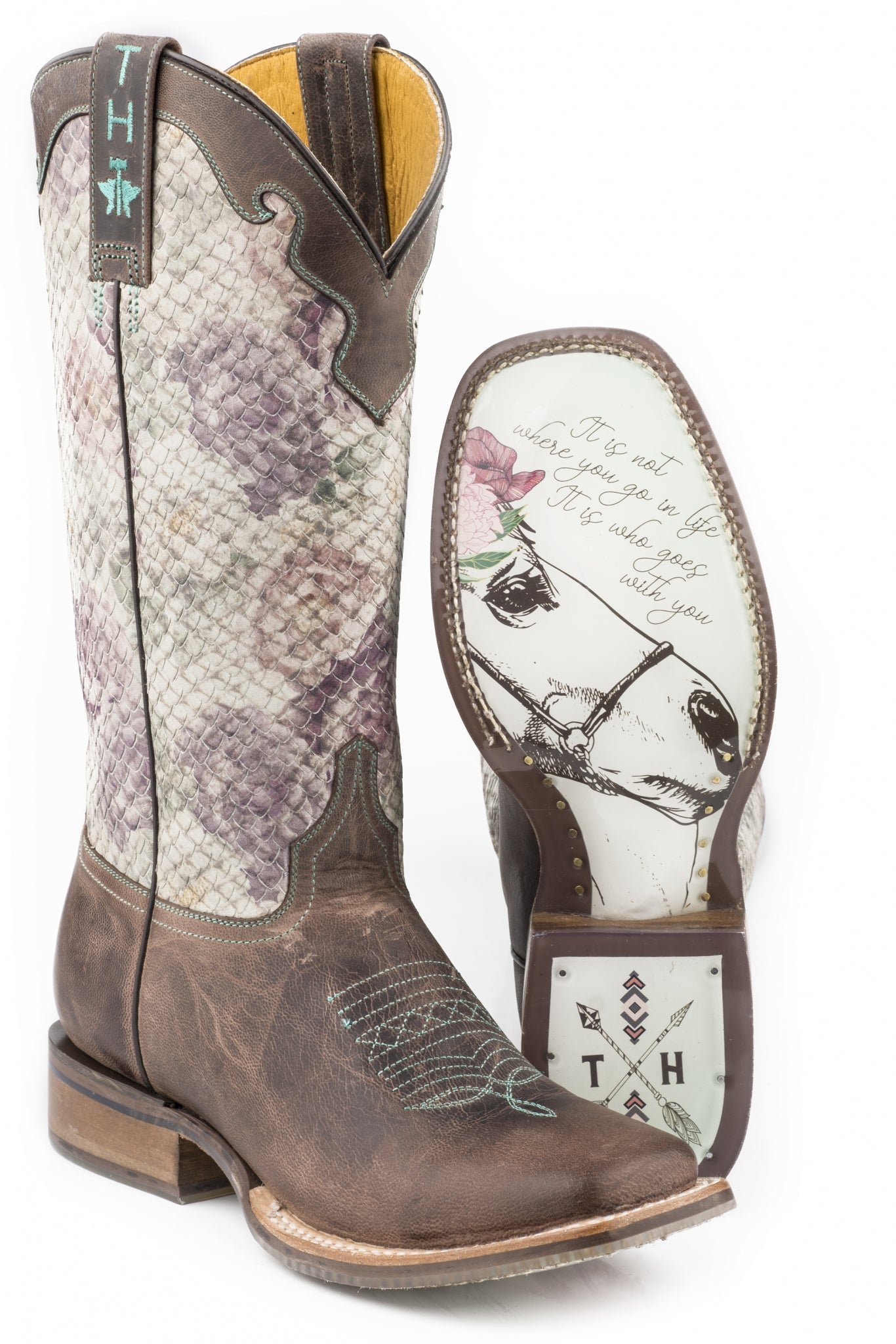 Tin Haul Ladies Square Toe Boots - Rosealiscious with Girls Best Friend Sole