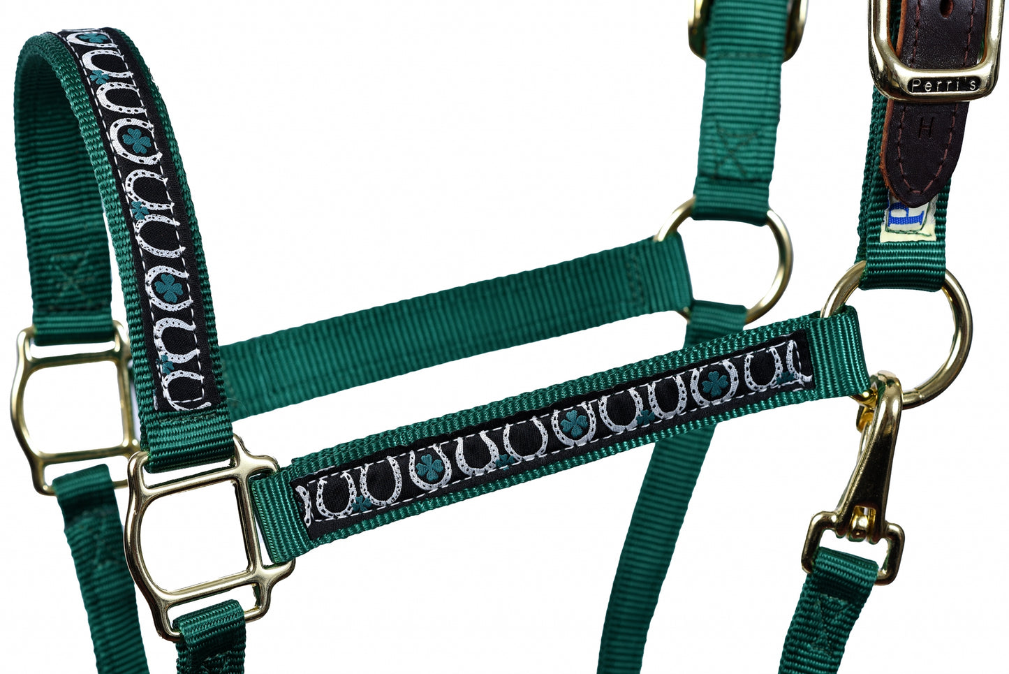 Perri's Nylon Ribbon Safety Halter - Horseshoes