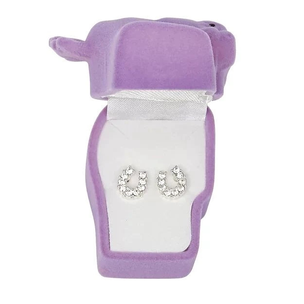 AWST Int'l Rhinestone Horseshoe Earrings with Horse Head Gift Box