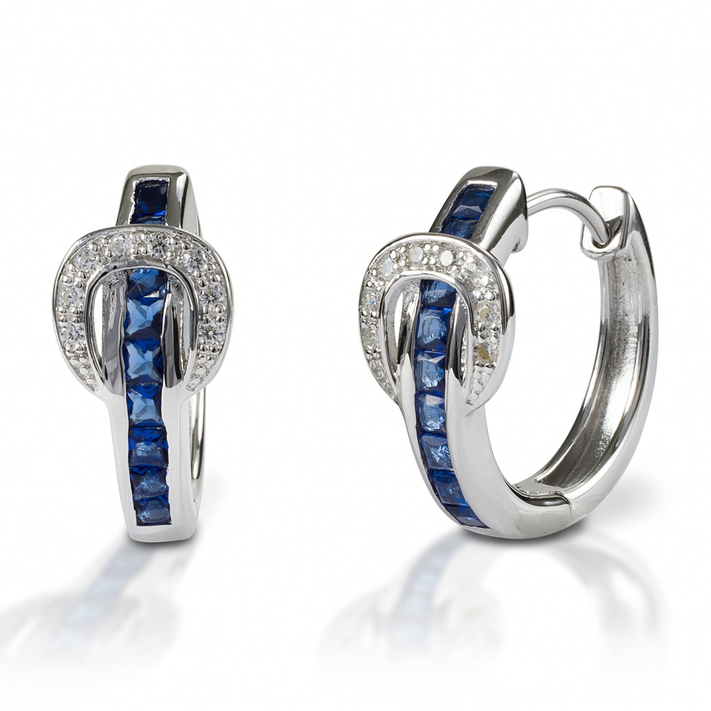 Kelly Herd Blue Contemporary Buckle Hoop Earrings - Sterling Silver