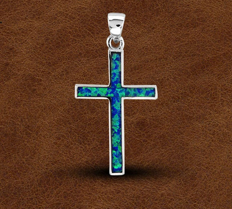 Kelly Herd Blue Opal Cross Pendant - Sterling Silver