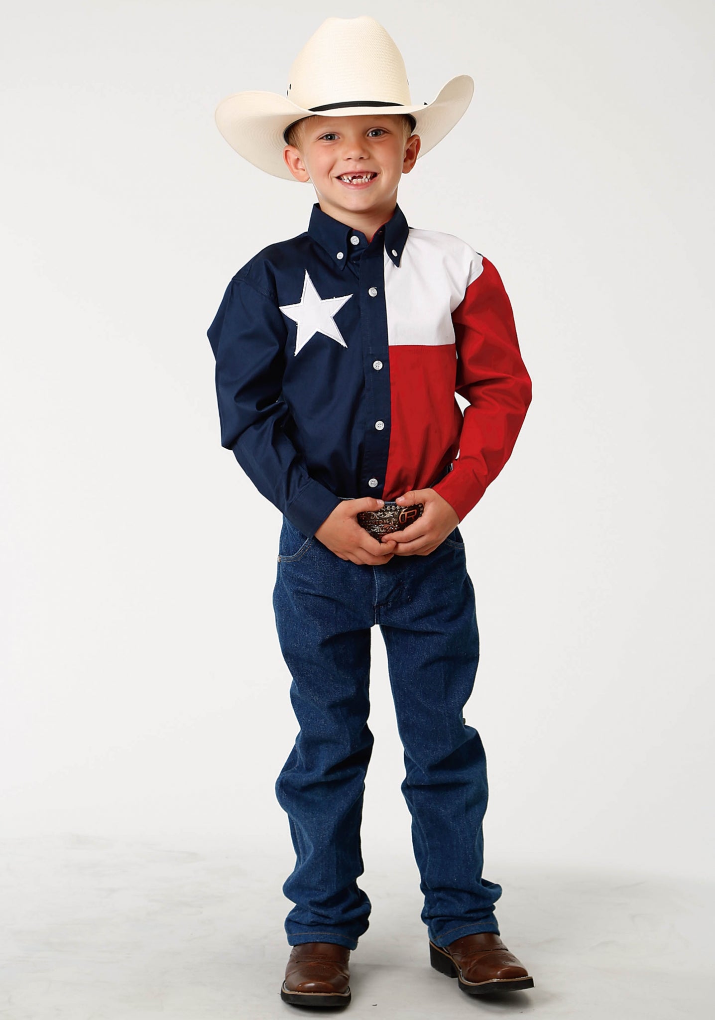 Roper Boys Texas Pieced Flag Western Shirt