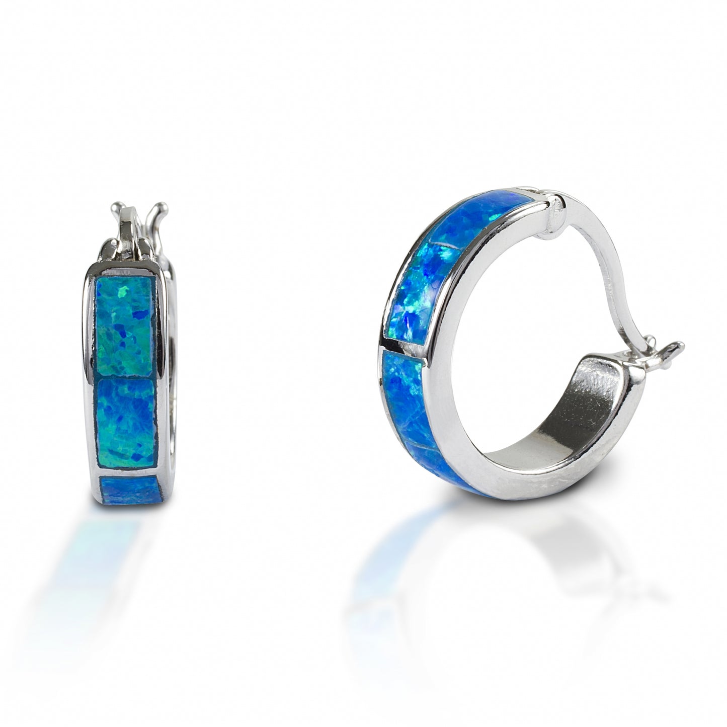 Kelly Herd Blue Opal Hoop Earrings - Sterling Silver