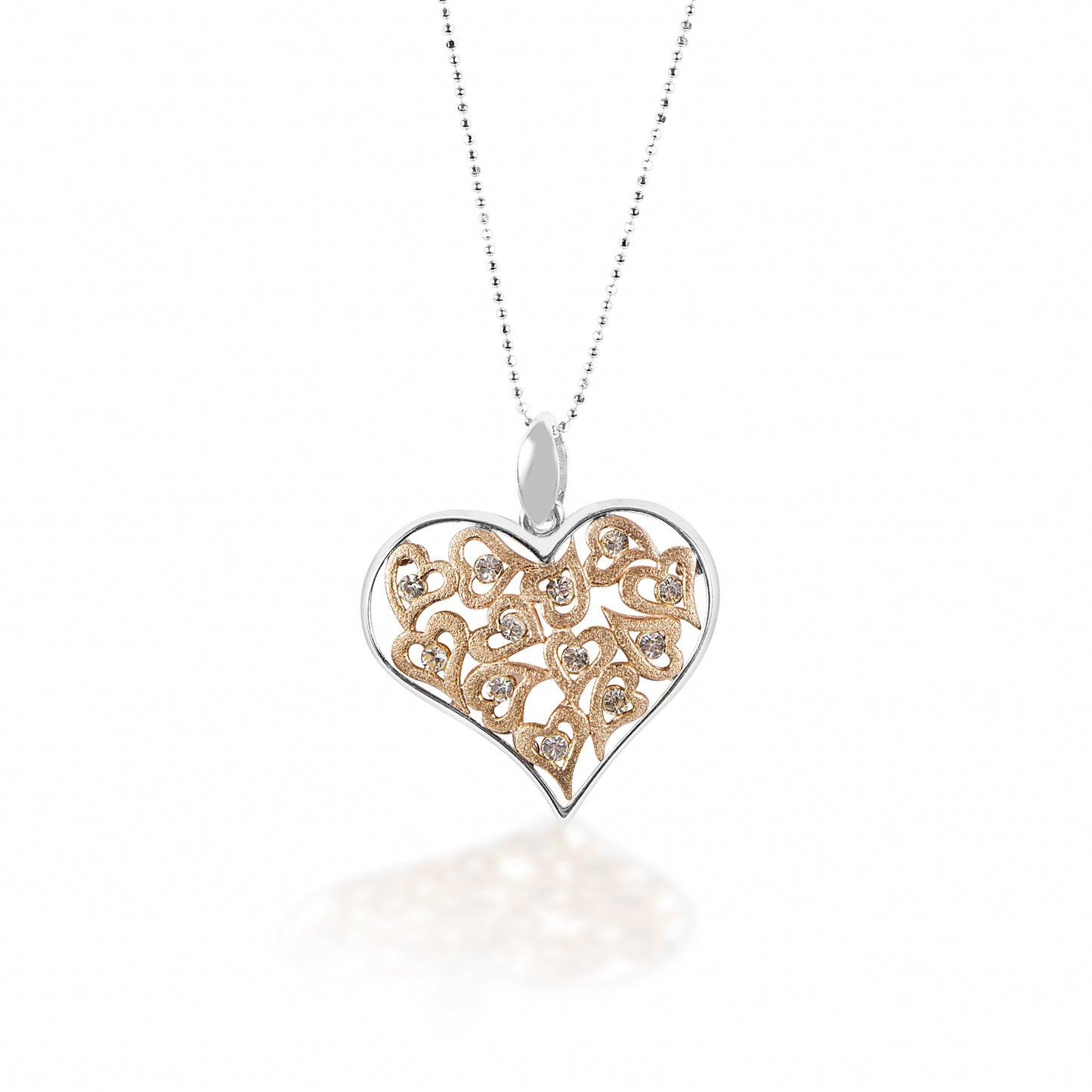 Kelly Herd Clear & Rose Gold Multi-Heart Pendant - Sterling Silver