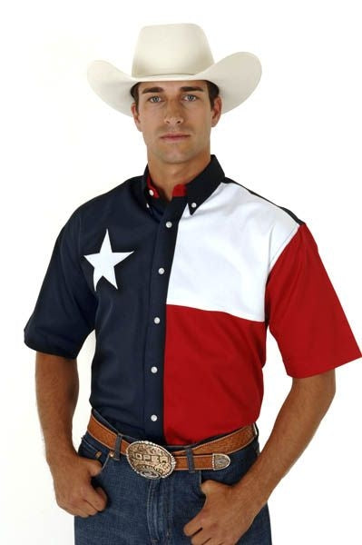 Roper Mens Texas Flag Short Sleeve Shirt